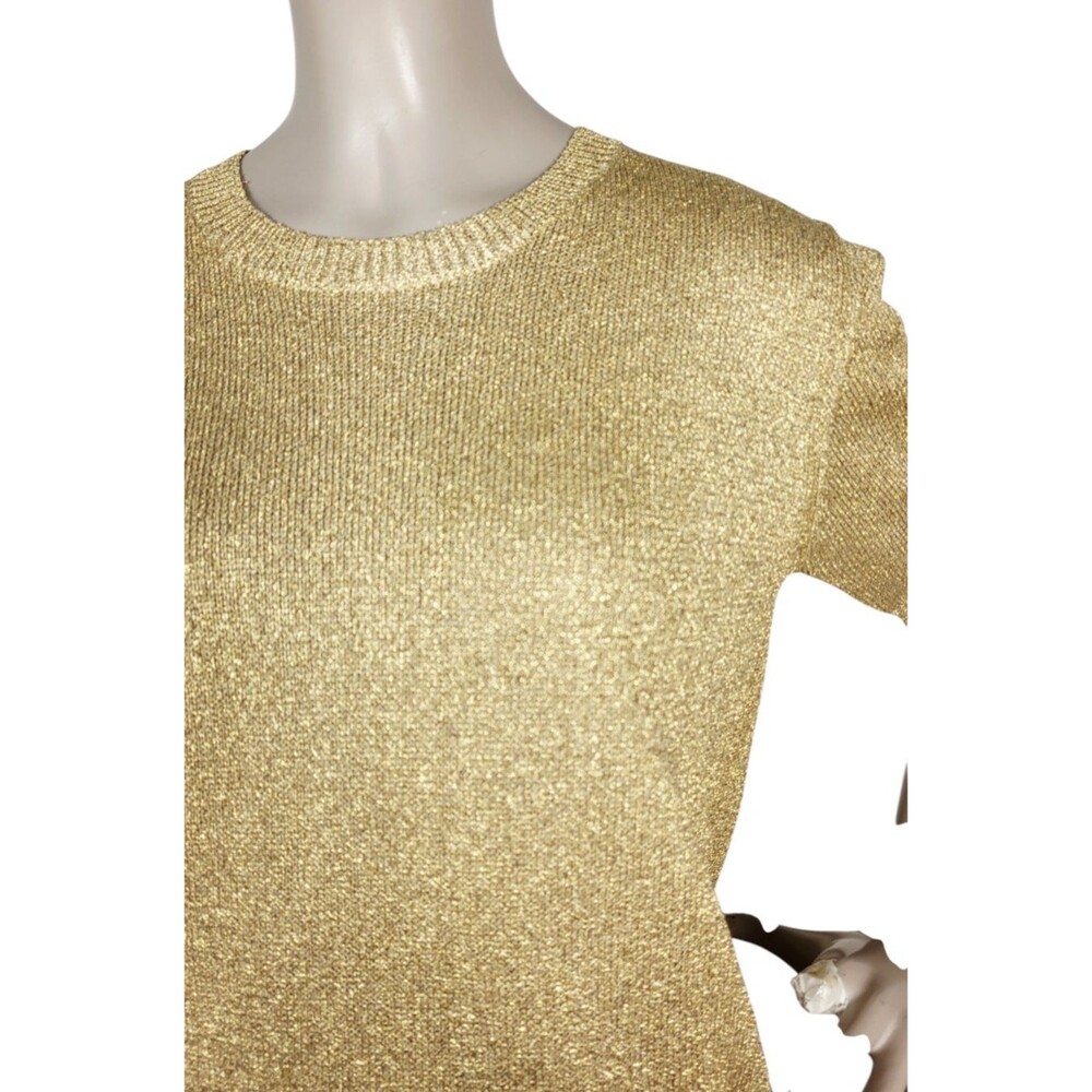 Vintage 70s Graff Metallic Gold Threaded Short Sleeve Pullover Sweater Small